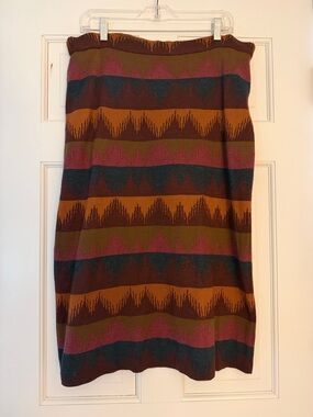 Peruvian Connection Striped Midi Knit Skirt in Brown, Rust, Olive & Teal